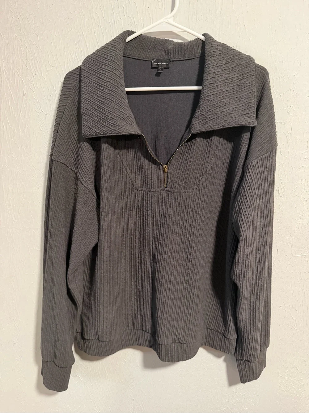 Buckle Black Large Charcoal Textured Oversized Quarter Zip Pullover